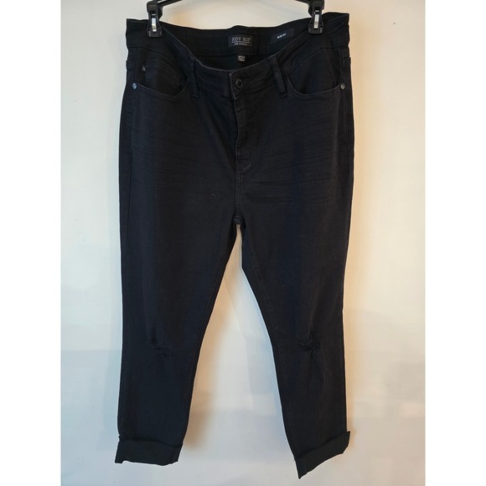 Judy Blue Los Angeles Black Denim‎ Slim Fit Distressed Jeans Size 15/32